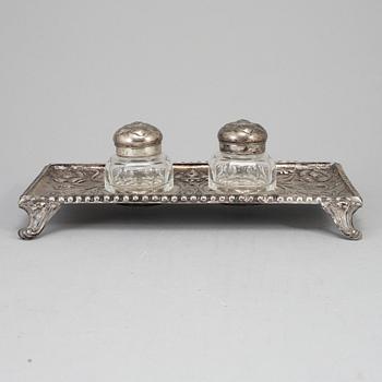 A silver and glass inkwell, Henrik Möller, Trondheim, Norway.