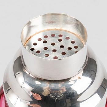 A glas and metal shaker, mid 20th century,