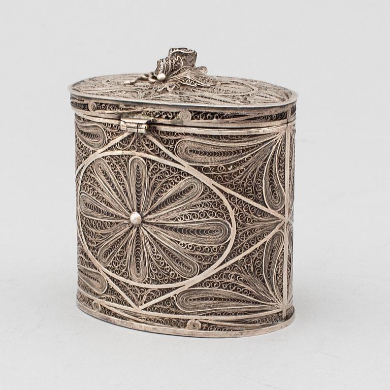 A silver filigree tea caddy, Moscow 10th century.