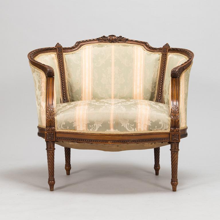 Bergere, fåtölj, Louis XVI-stil, Frankrike, omkring 1900.