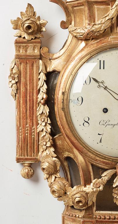 A Gustavian wall clock by Olof Ljungdahl (clockmaker Stockholm 1775-1780).