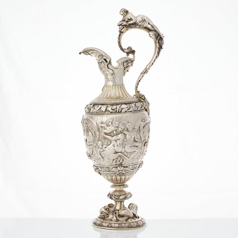 Frédéric Rudolphi, kanna och fat, silver, (Paris 1842-1872). Renässans-stil.