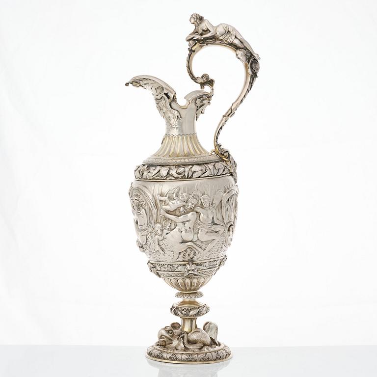 A French Renaissance-style parcel-gilt silver ewer and basin, mark of Frédéric Rudolphi (Paris 1842-1872).