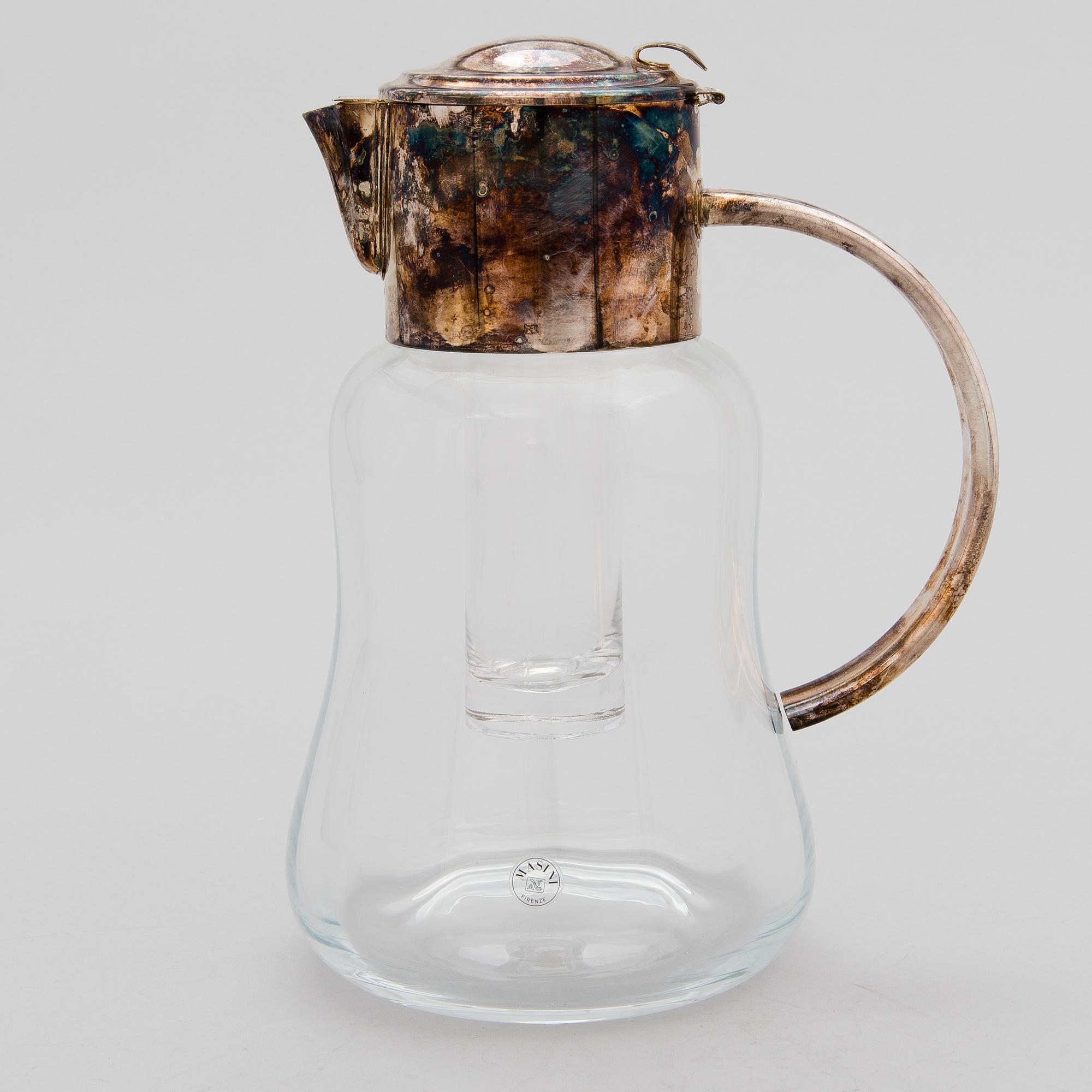 A LEMONADE PITCHER, glas and silverplated metal, Massini, Firenze late 20th century.
