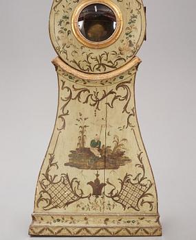 A Swedish rococo polychrome-painted longcase clock, Stockholm, later part 18th century.