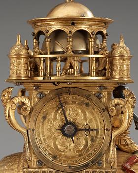 An important South German late 16th century gilt copper and bronze elephant automaton figure clock.