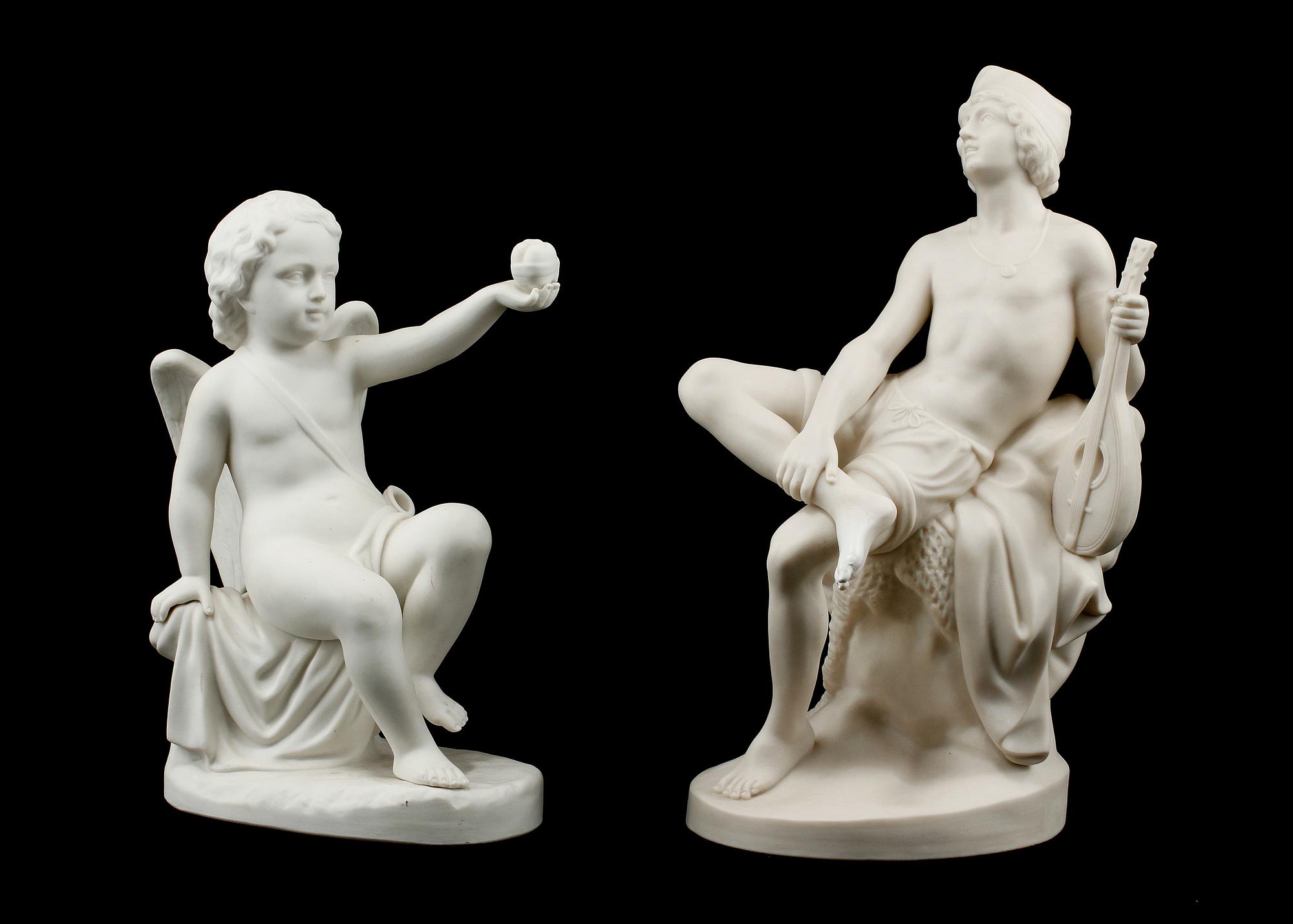 FIGURINER, 2 st, parian, Gustafsberg, 1900-talets första del.