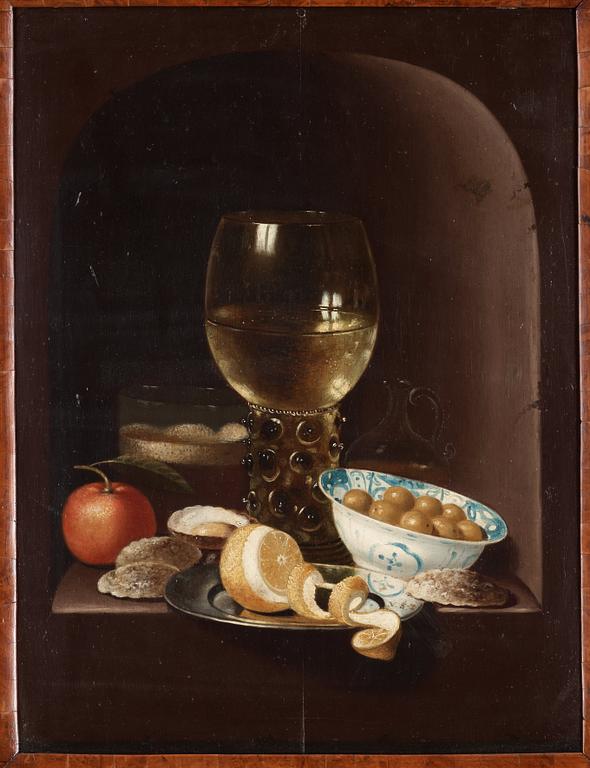 Monogramisten V.S-Z, Still life with plate, bowl, oysters and fruits.