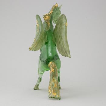 PINO SIGNORETTO, a glass sculpture of a winged horse, Murano, Italy, signed.