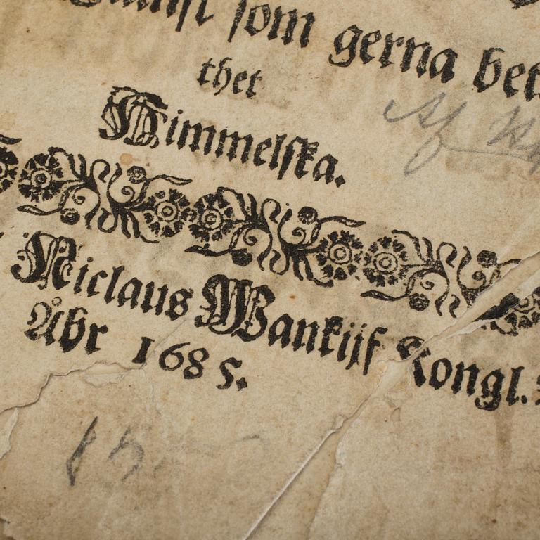 BOKPARTI, 3 volymer, bla Guds Werk och Hwila, av Haquin Spegel, Stockholm 1685.