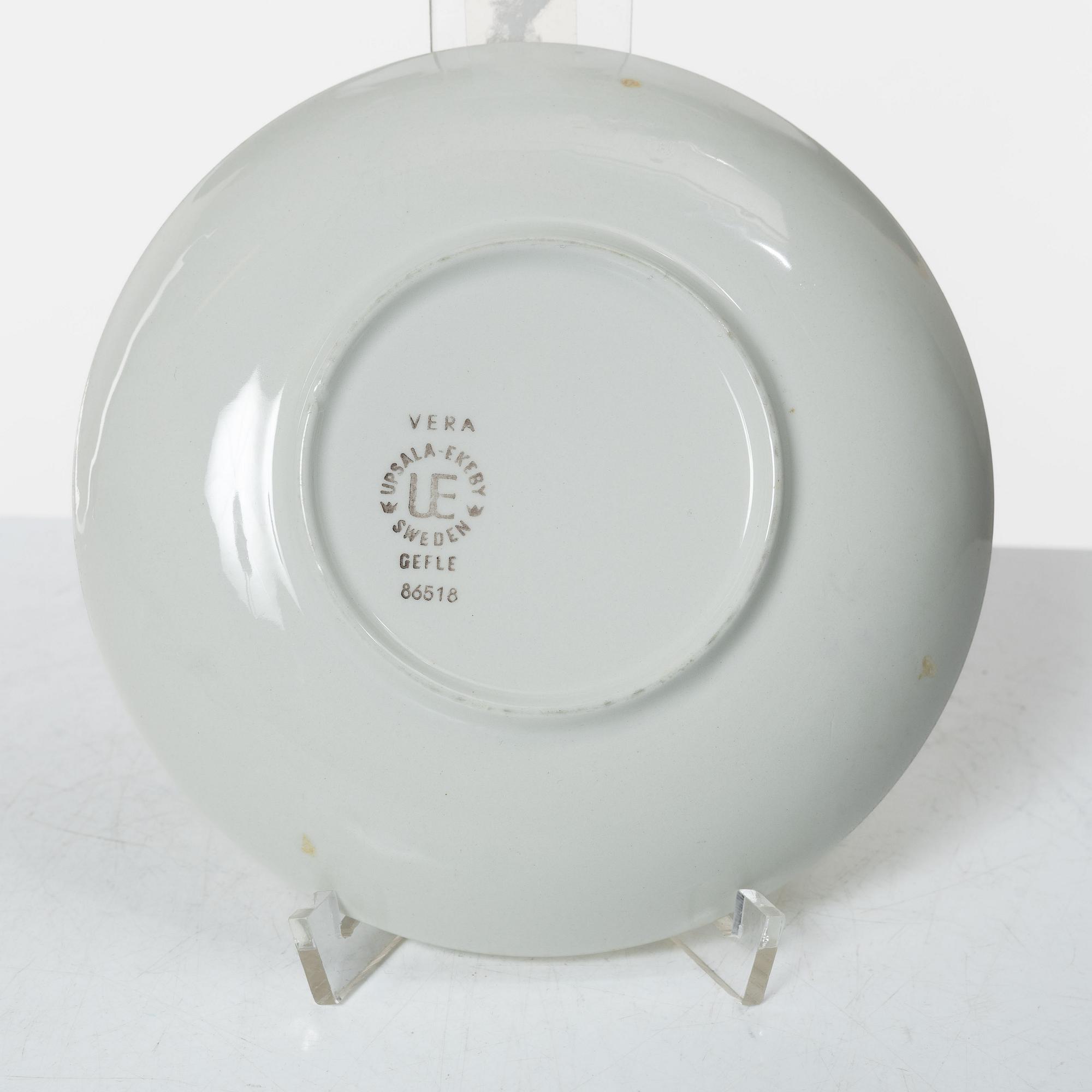 Helmer Ringström, tekoppar med fat, 4 st, flintgods, "Vera", Upsala-Ekeby Gefle.