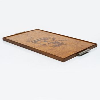 A Linder, tray "Cocktail", model number 67, Mjölby Intarsia, 1940s.