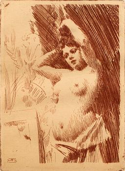 ANDERS ZORN, etsning i rött, 1891 (upplagan 15-20 exemplar, troligen endast ett fåtal i rött), signerad med blyerts.