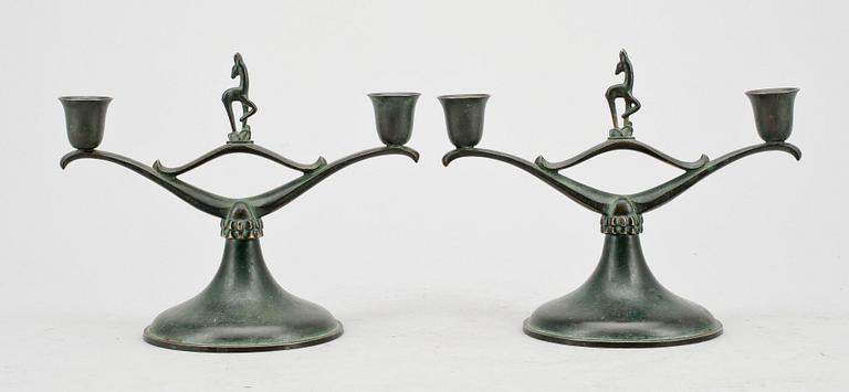 KANDELABRAR, ett par, art deco, Ystad Brons, 1900-talets första hälft.