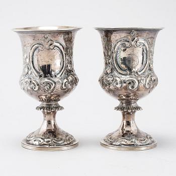 Two silver chalaces by Edward & John Banard, London, England, 1860. Weight 349 gram.