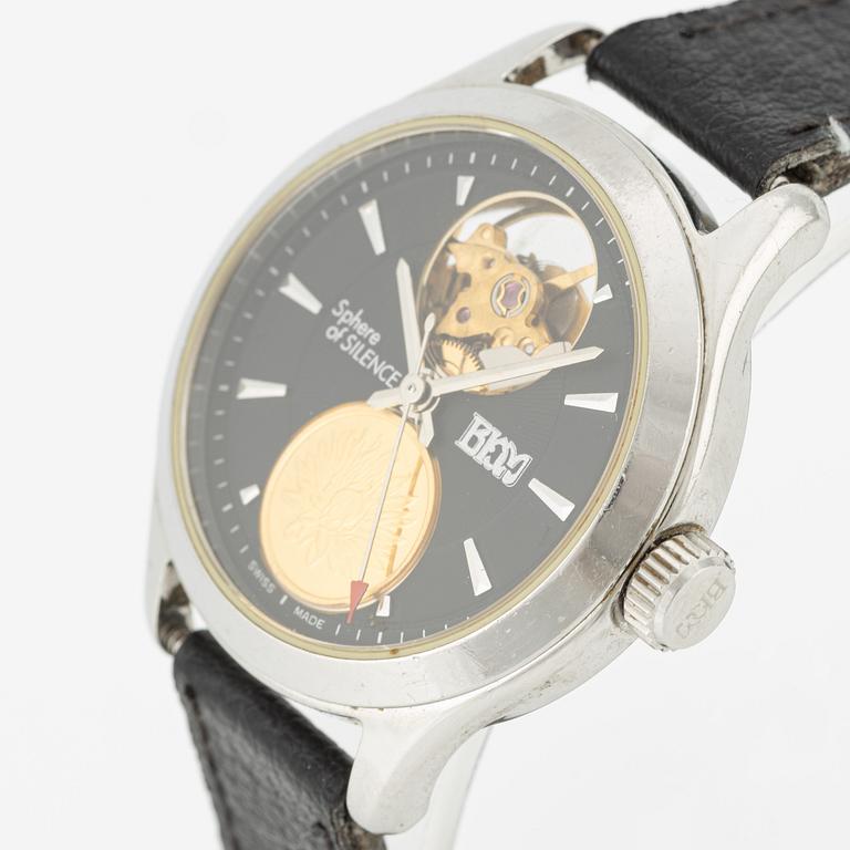 Bernhard H. Mayer, Sphere of Silence Coin Watch, wristwatch, 33.5 mm.