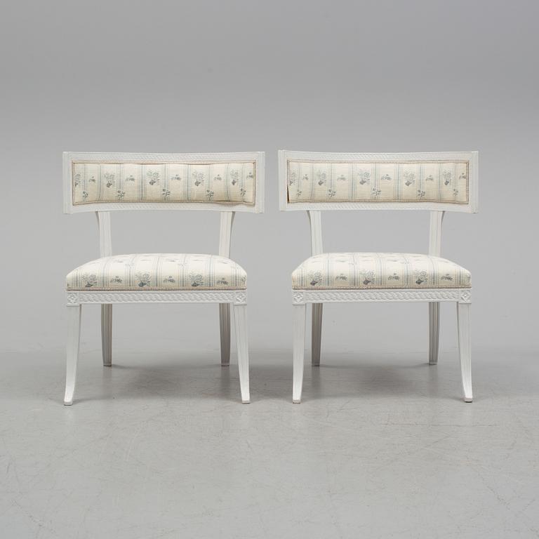 A pair of Swedish late Gustavian 1790's klismos chairs.