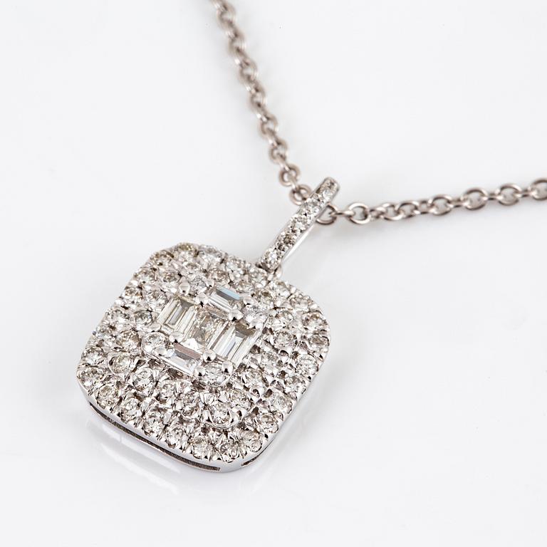 Baguette and brilliant-cut diamond necklace.