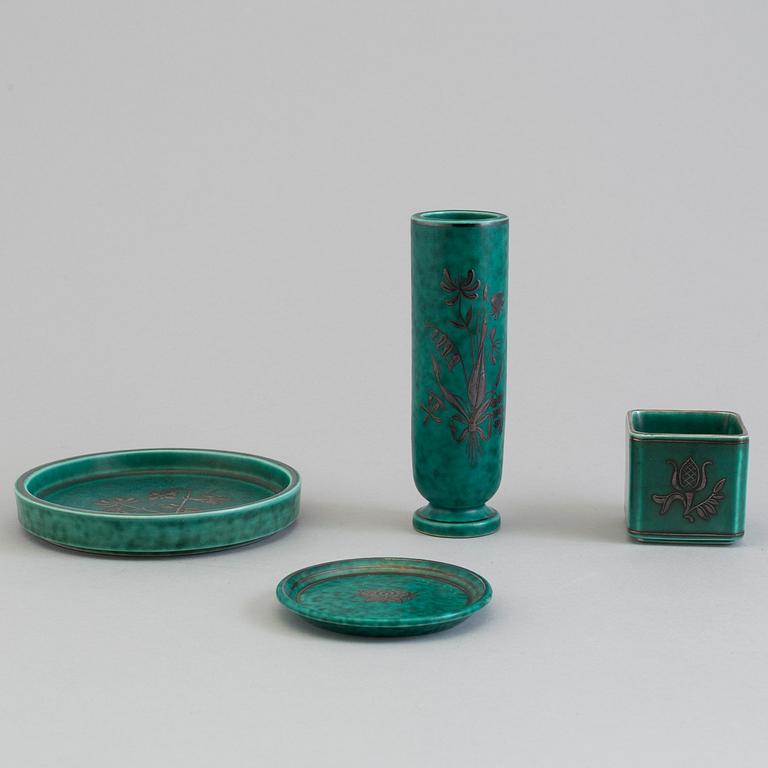 WILHELM KÅGE, four 'Argenta' stoneware pieces from Gustavsberg.