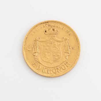 A Swedish goldcoin, 20 kronor, 1874.