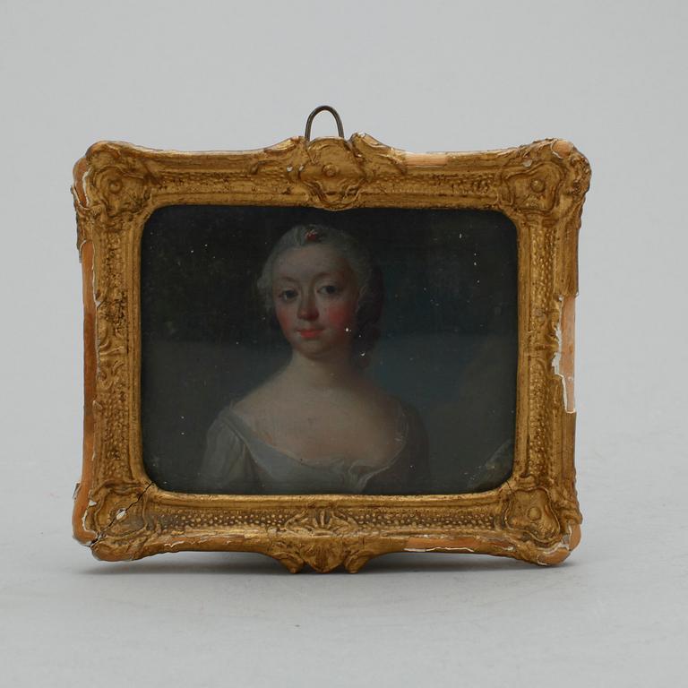 JOHAN HENRIK SCHEFFEL, hans art, miniatyrporträtt, gouache, 1700-talets första hälft.