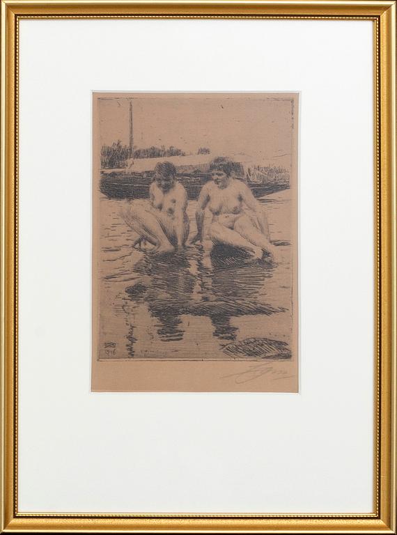 Anders Zorn, etsning, 1916, signerad.