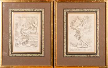 GRAVYRER, 2 st, kopparstick, efter Giovanni Antonio Faldoni, 1800-tal.