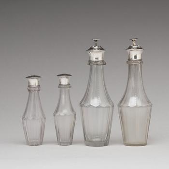 A Swedish early 19th century silver and glass cruet-set, marked Pehr Zethelius, Stockholm 1808.