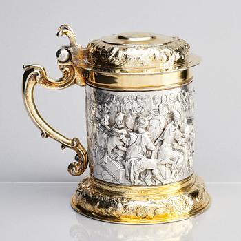 Johann Rohde II, dryckeskanna, delvis förgyllt silver, Danzig (verksam 1684-1726), ca 1690. Barock.