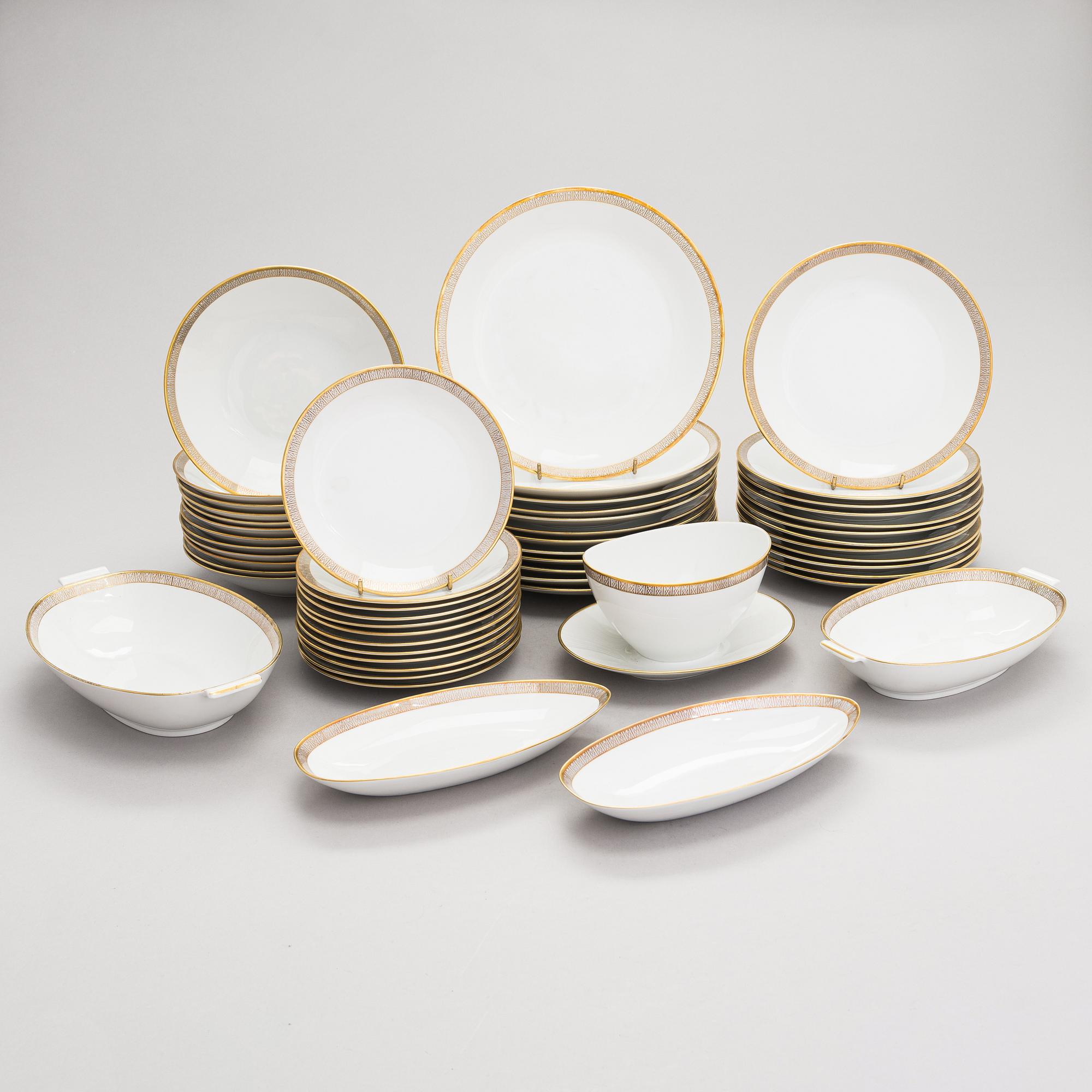 Ruoka-astiasto, 53 osaa, posliinia, "Exclusiv", Rörstrand 1900-luvun puoliväli.