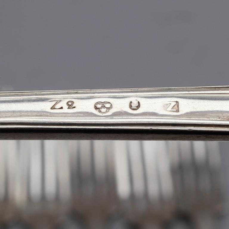 BORDSGAFFLAR, 6 st, silver, Pehr Zethelius, Stockholm 1803/05/06. Vikt ca 305 gram.