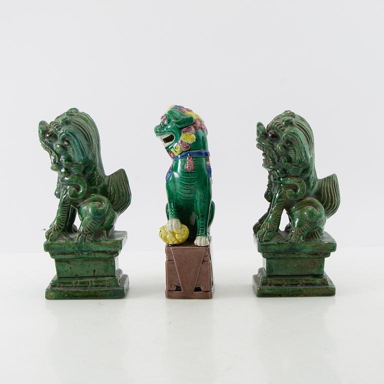 Guardian lions, 3 pcs China 20th century glazed ceramics.