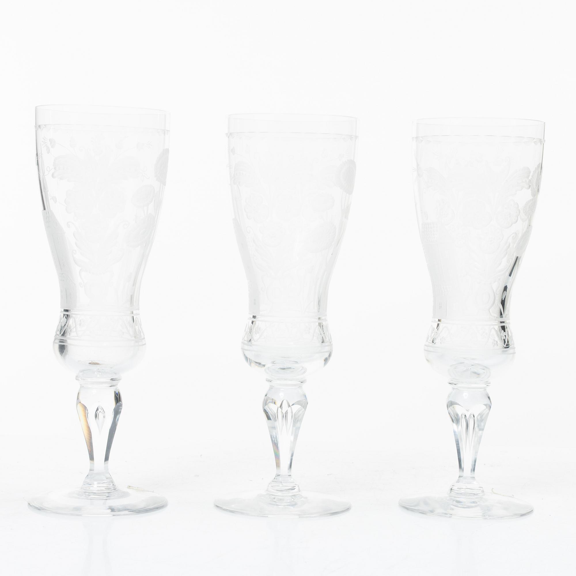 Vicke Lindstrand, champagneglas, 3 st, "Dalecarlia", Kosta Boda.