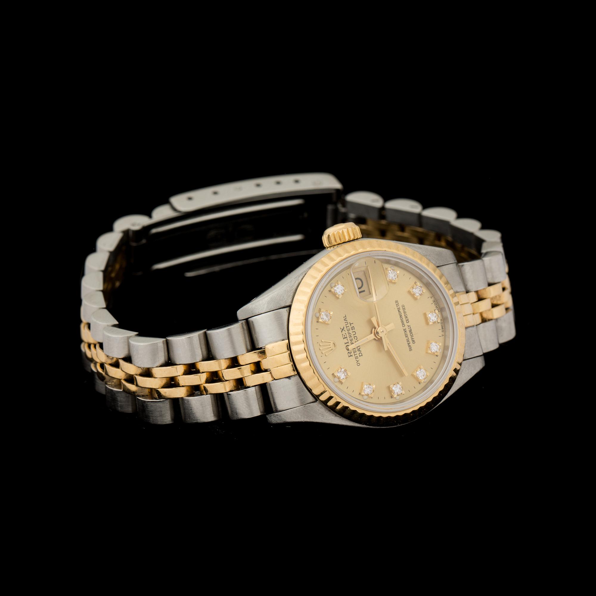 ARMBANDSUR, Rolex, Oyster Perpetual Datejust, stål samt guld med diamanter. Vikt inkl urverk ca 55,5 g.