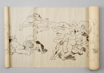 A long hand scroll Shunga drawing, Kano School, Edo (1603-1868).