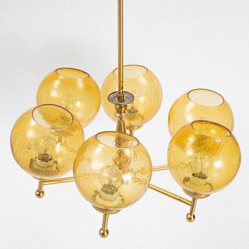 A six-light brass ceiling light, later part of the 20th Century.