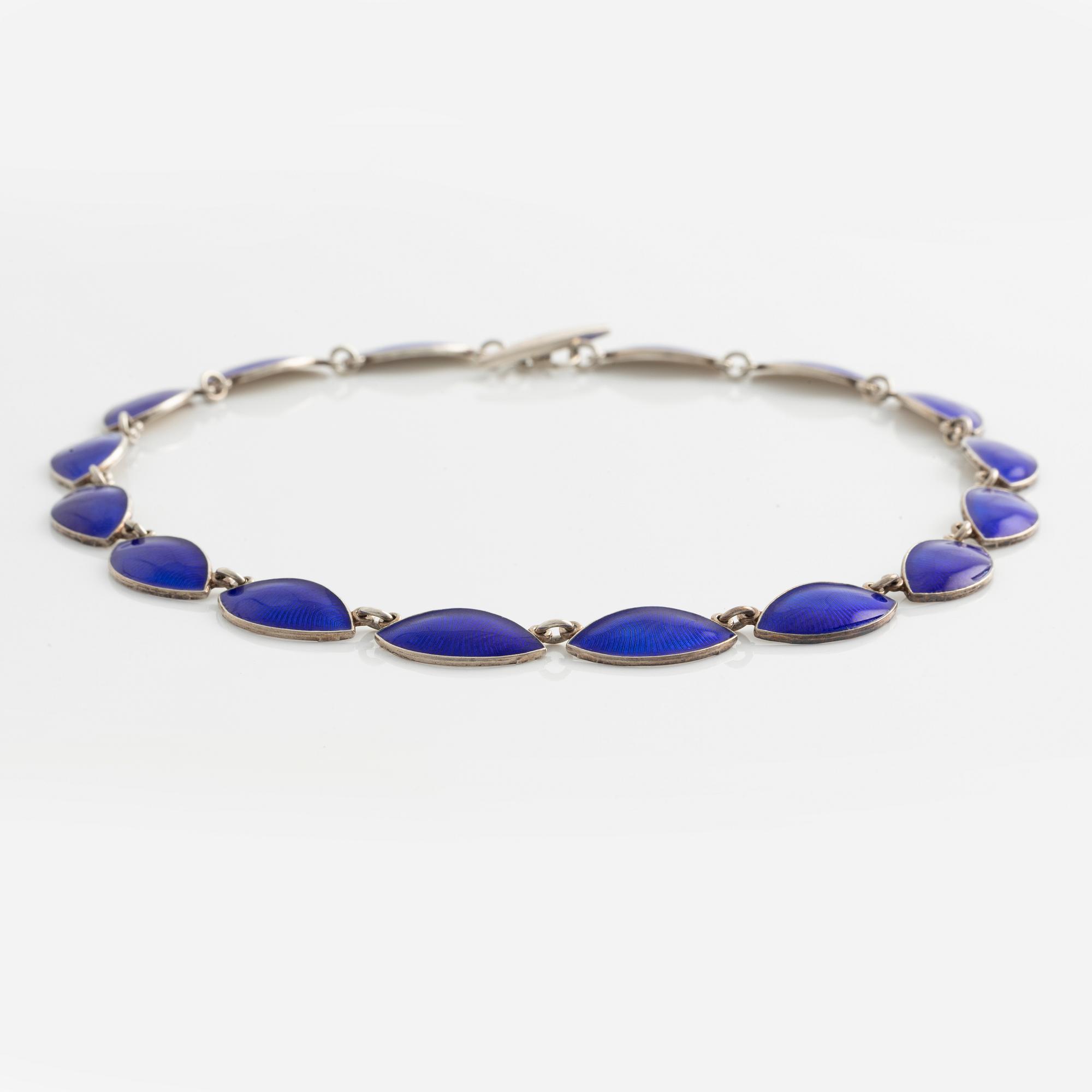 Collier and earrings, Meka and Volmer Bahner silver and blue enamel, Denmark.