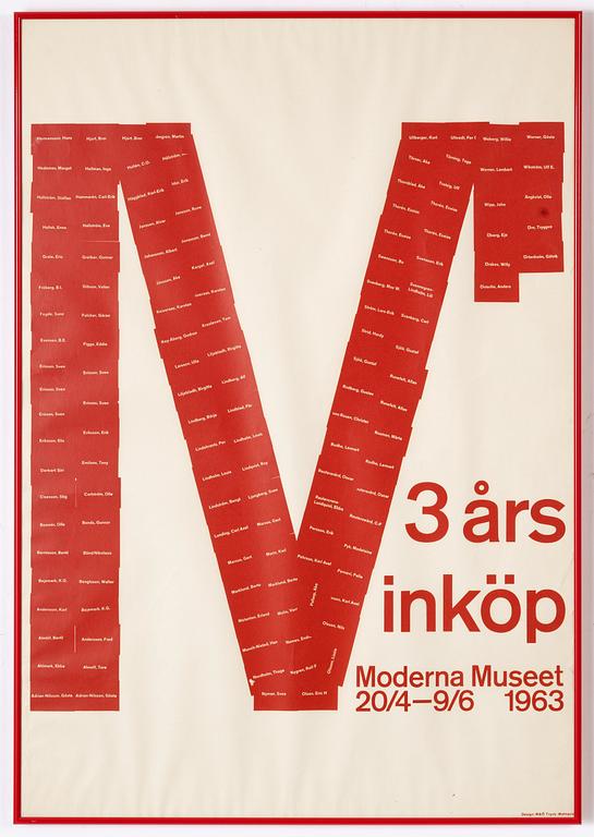 Exhibition poster, "3 års inköp, Moderna Museet", 1963.