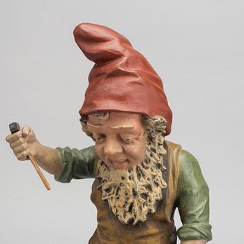 A German painted terracotta gnome early 1900's.