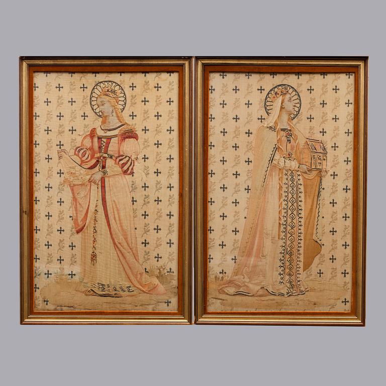 VÄVDATAPETER, 2 st, troligen Mellaneuropa, 1800-talets senare hälft.