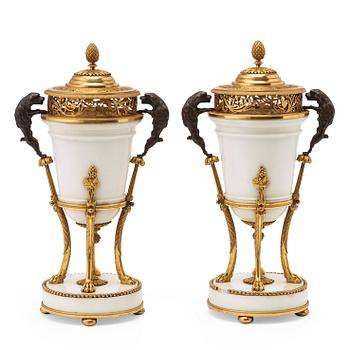 1297. A pair of Louis XVI late 18th century perfume burners.