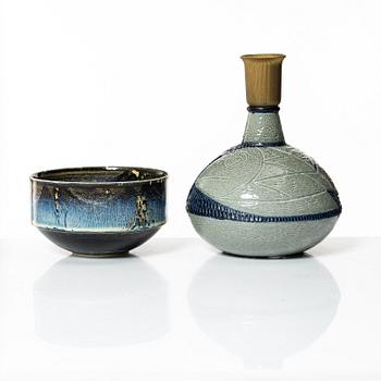 Carl-Harry Stålhane, bowl and Charlotte Hamilton, table lamp, stoneware, Rörstrand.