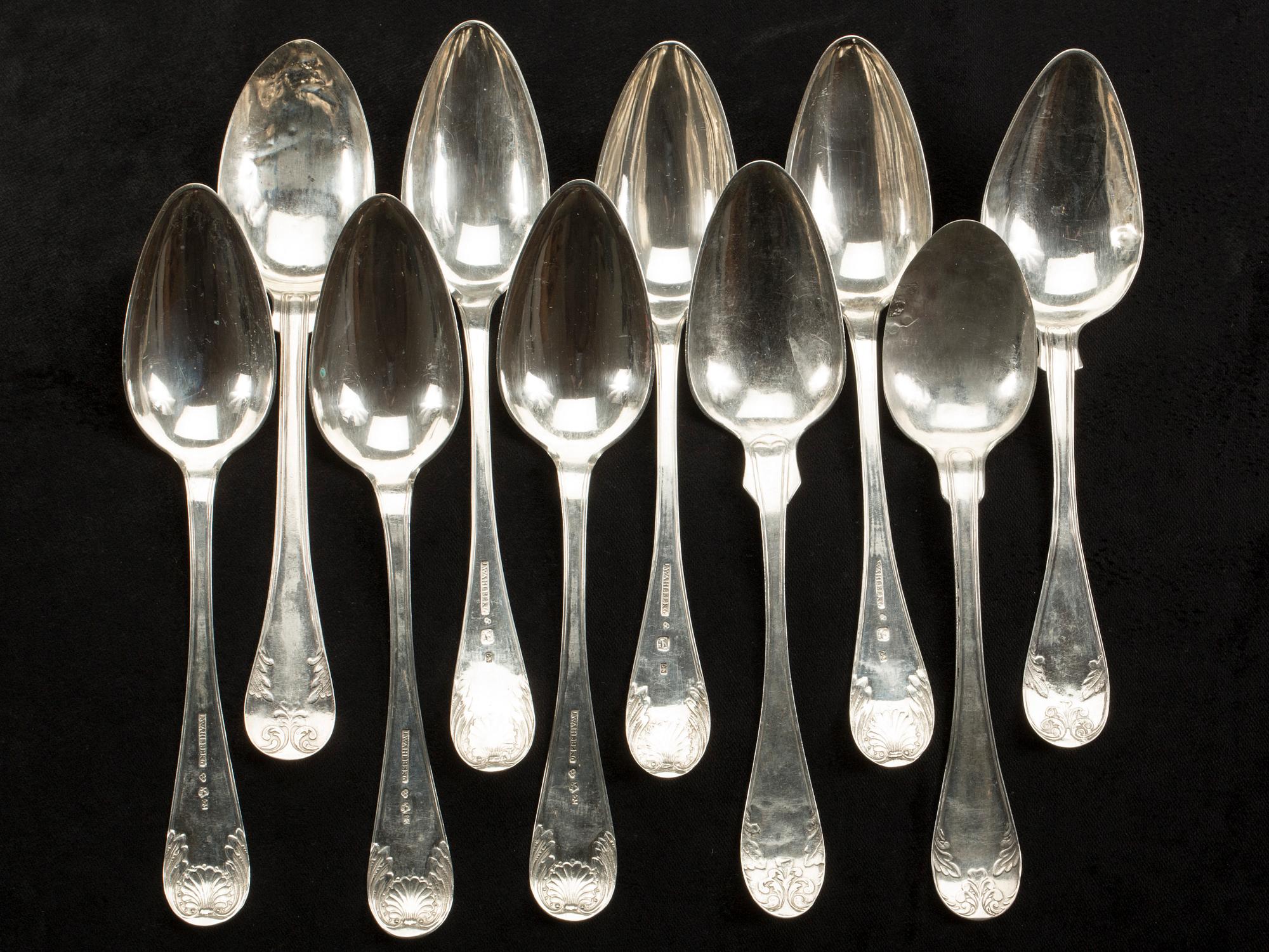 SKEDAR, 10 st, silver 1800-talets mitt, vikt 400 g.