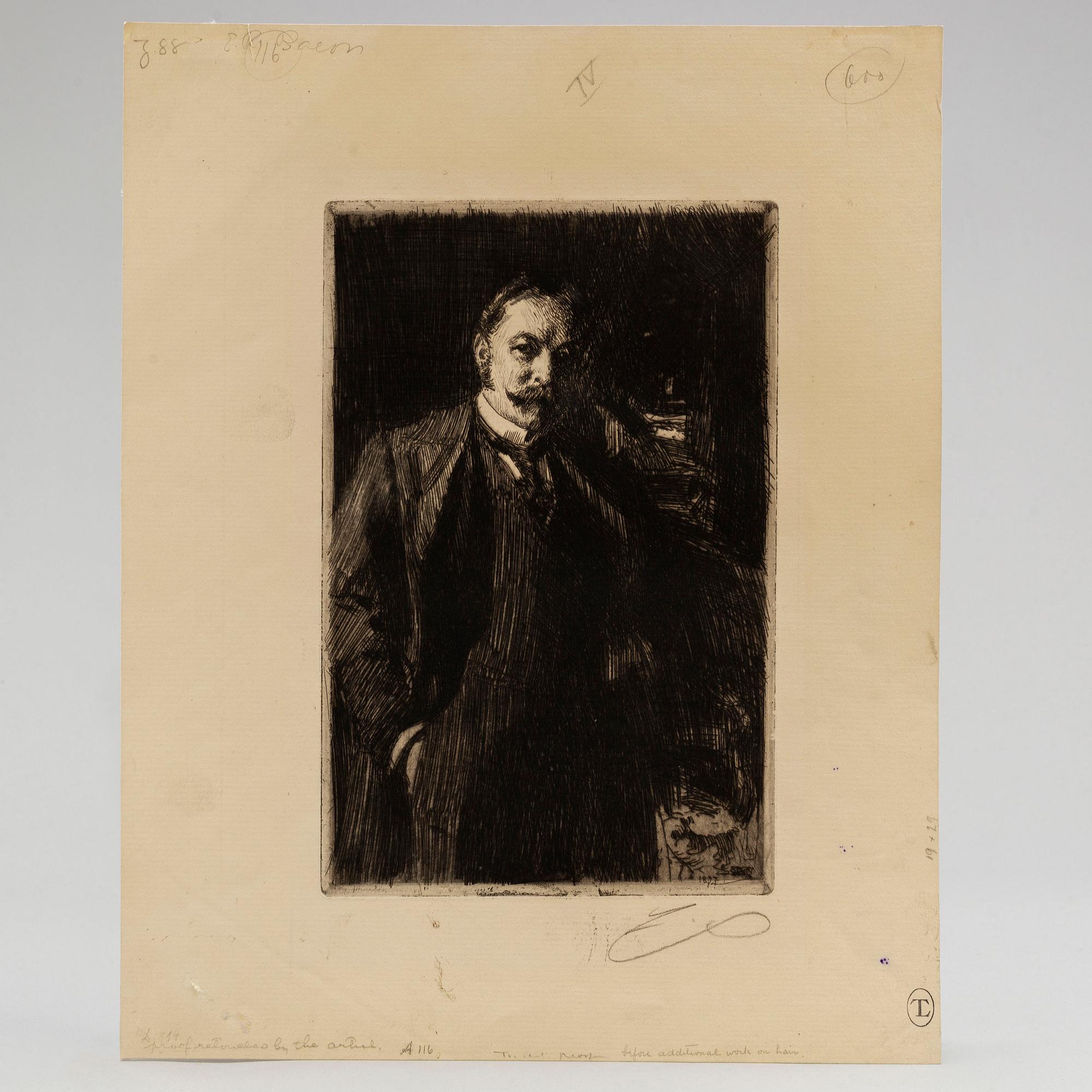 ANDERS ZORN, etching, 1897, I state of III, signed in pencil.