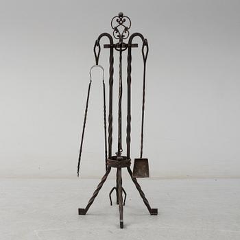 FIRE UTENSILS, iron, five parts, early 20th century.