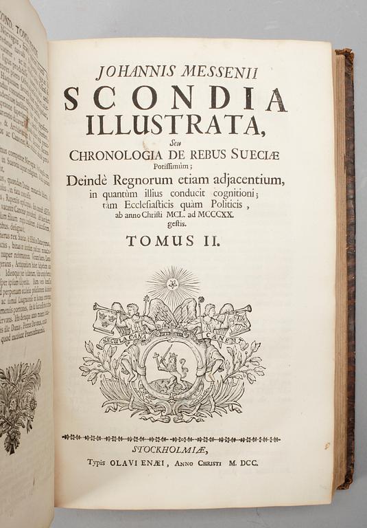 JOHANNES MESSENIUS, "Scondia illustrata", I-X, Stockholm 1700-03.