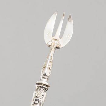 Six French Silver Oyster Forks, mark of Louis Coignet, Paris 1889-93.