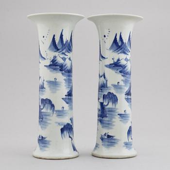 A pair of blue and white trumpet shaped vases, China, 20th Century.