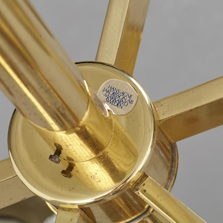 HANS-AGNE JAKOBSSON, a brass and glass nine-light ceiling light from Markaryd, second half of the 20th century.