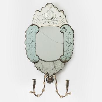 A mirror wall sconce for two candles, Bohemia, mid-18th century, Late Baroque.